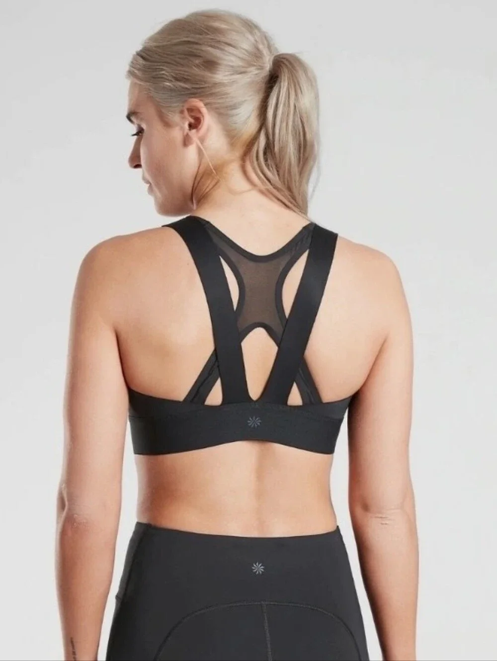 Athleta Black Mesh-Back Racerback Sports Bra
